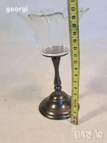 ретро стъклен свещник с метален пиедестал 22/4, снимка 6 - Декорация за дома - 49218319