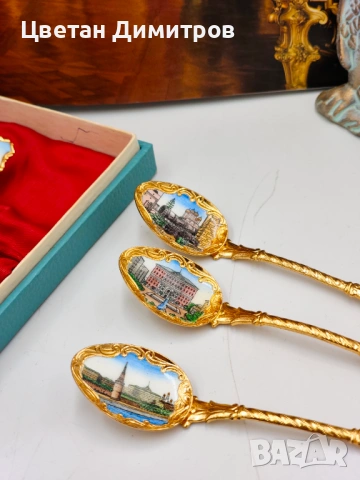 Винтидж руски емайлирани месингови лъжички за чай от 70-те години, снимка 6 - Антикварни и старинни предмети - 53012262