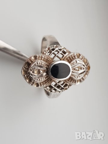 Сребърен пръстен с камък оникс, снимка 2 - Пръстени - 38684338