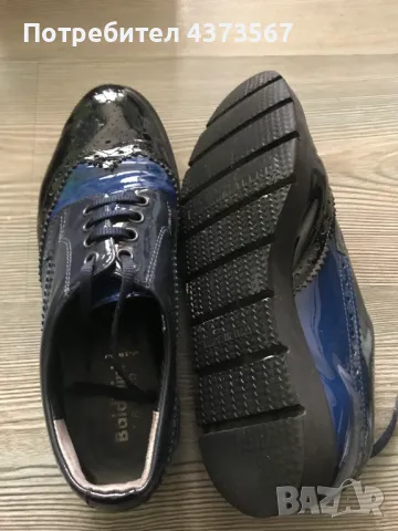 Дамски обувки от естествена кожа, марка Baldinini, лачени с връзки, номер 38, цвят черно и синьо, снимка 2 - Дамски ежедневни обувки - 49364817