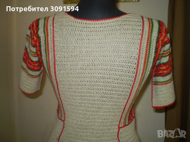 Винтидж плетена рокле с къс ръкава многоцветни мотиви , снимка 7 - Рокли - 53600061