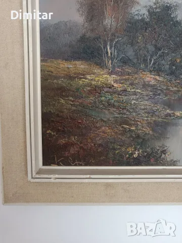 СТАРА МАСЛЕНА КАРТИНА – ЕСЕНЕН ГОРСКИ ПЕЙЗАЖ, МАСЛО ВЪРХУ ПЛАТНО, снимка 3 - Картини - 55875319