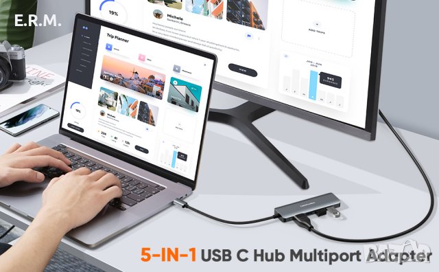 CableCreation USB-C Hub 4K 60Hz 5-в-1 USB C многопортов адаптер с HDMI и 3 USB 3.0 порта 100W мощнос, снимка 10 - Лаптоп аксесоари - 41717324