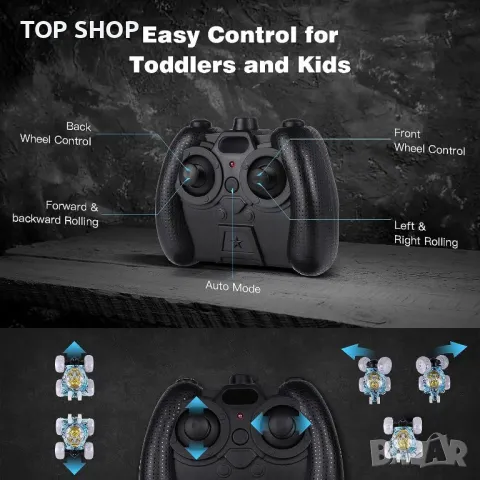 Акумулаторна кола с дистанционно управление  RC Stunt Car 360°Flips Rotation с LED светлина и музика, снимка 4 - Коли, камиони, мотори, писти - 48521806