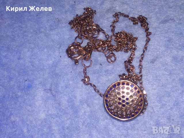 ФИН СКЪПОЦЕНЕН СРЕБЪРЕН МЕДАЛЬОН КОЛИЕ СРЕБРО 925 с РЕАЛНА ЖЪЛТА ПОЗЛАТА и СИНИ и БЕЛИ ЦИРКОНИ 37838, снимка 4 - Колиета, медальони, синджири - 40770432