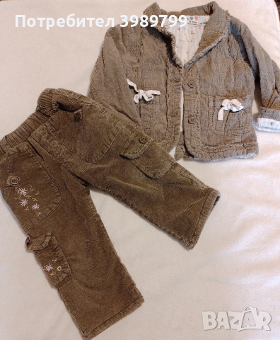 Джинсов панталон и яке за момиче, 12-18м, снимка 1 - Панталони и долнища за бебе - 44530979