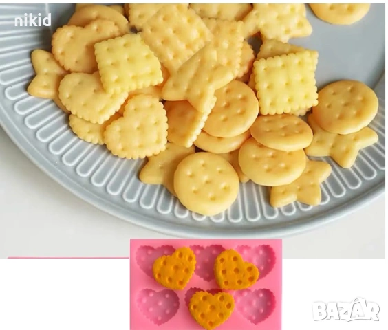 6 Бисквитки крекери сърца сърце на дупки силиконов молд форма фондан шоколад гипс декор украса, снимка 3 - Форми - 53688255