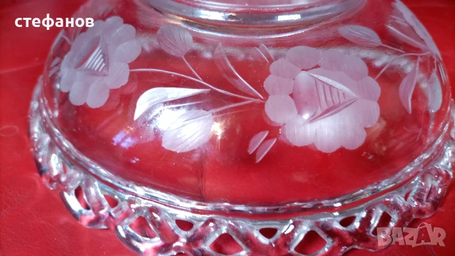 Две стъклени фруктиери, ръчна гравюра, снимка 5 - Прибори за хранене, готвене и сервиране - 51328303