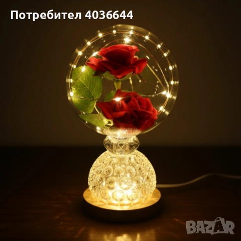 Лампа с вечни рози и топла LED светлина – подарък, който не увяхва, снимка 5 - Настолни лампи - 52217657