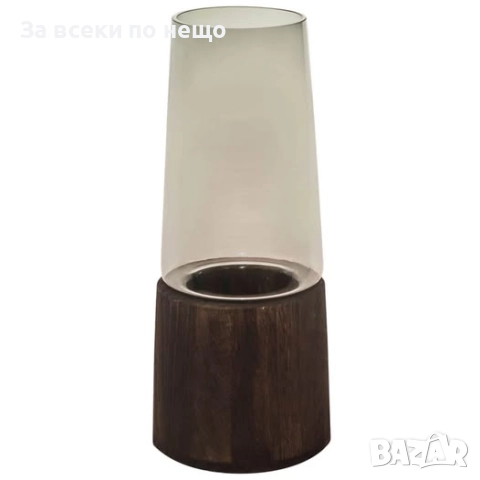 Прозрачна стъклена ваза с вградена дървена основа Код P1085