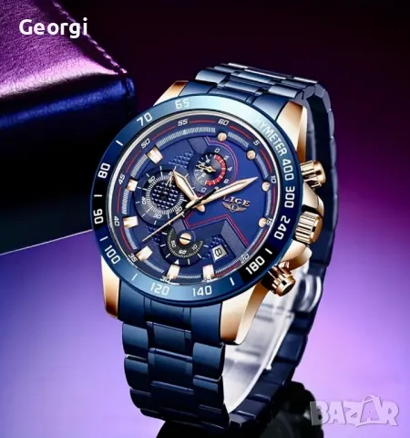 Мъжки спортно/елегантни кварцови хронографи LIGE *Blue/Black* Titanium !