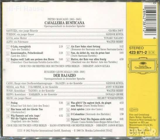 Cavalleria Rusticana-Der Bajazzo, снимка 2 - CD дискове - 34578169