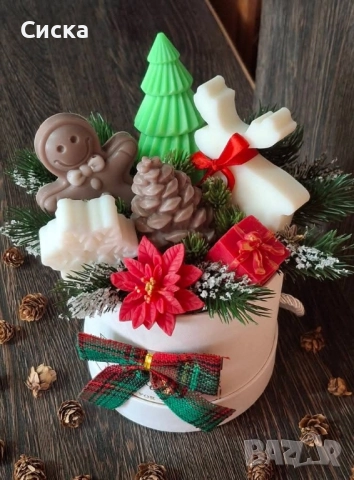 Коледен букет със глицеринови сапуни с добавен аромат, снимка 7 - Коледни подаръци - 52435439