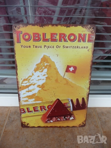 Метална табела храна Шоколад десерт Toblerone Швейцария Тоблерон бар вкусен сладък ядки нуга марка
