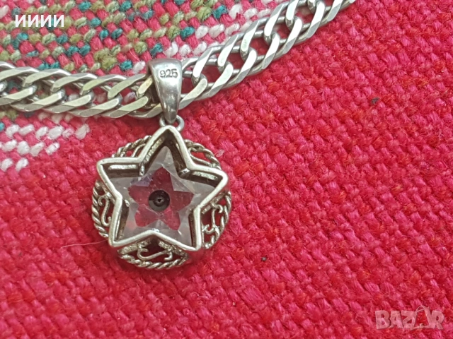 Сребрно колие ланец с медальон с камък звезда, снимка 2 - Колиета, медальони, синджири - 53261535