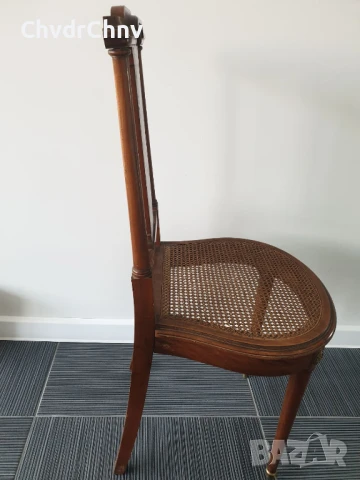 Френски ретро дървен стол с ратанова седалка 95см, снимка 3 - Столове - 50868826