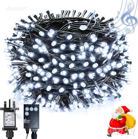 Коледни лампички за елха, 20+5M 200 LED, коледна музика, сензор за движение, бели