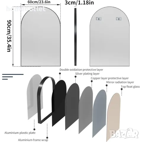 ПРОМОЦИЯ Висококачествено стенно огледало LUVODI JJ-XM839-L-BK, снимка 3 - Огледала - 49674672
