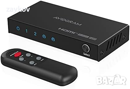 HDMI 2.1 превключвател 8K 60Hz, AVIDGRAM HDMI превключвател 2 в 1 OUT с IR Remote, 2 порта 4k 120Hz