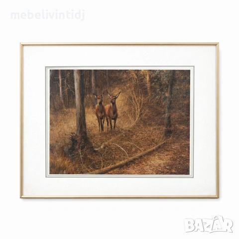 Елегантна декоративна картина с горска сцена и два елена