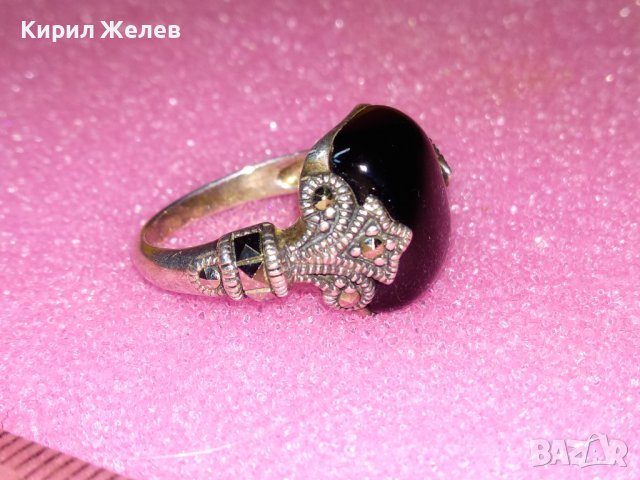 РАЗКОШЕН АНГЛИЙСКИ СКЪПОЦЕНЕН СРЕБЪРЕН ПРЪСТЕН СРЕБРО 925 с ЧЕРЕН ЯСПИС и ФАСЕТИРАНИ МАРКАЗИТИ 42041, снимка 14 - Пръстени - 44390593
