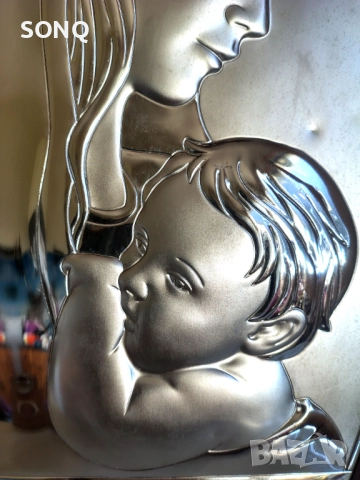 Страхотна Сребрена Икона Дева Мария С Младенеца, снимка 3 - Икони - 52120974