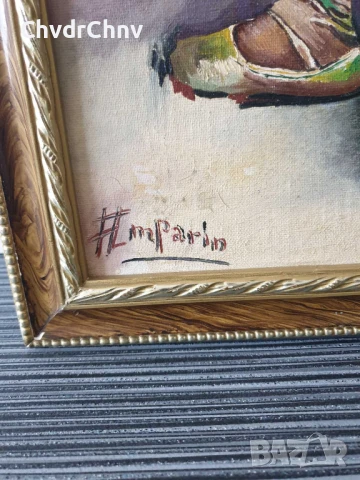 Parin 70х37см/стара испанска картина масло върху платно/портрет-балерина/дървена рамка, снимка 6 - Картини - 50977772