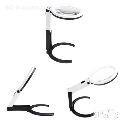 Голяма увеличителна ръчна и настола лупа с LED осветление за четене шиене бродиране гоблени лед, снимка 3 - Други инструменти - 50921022