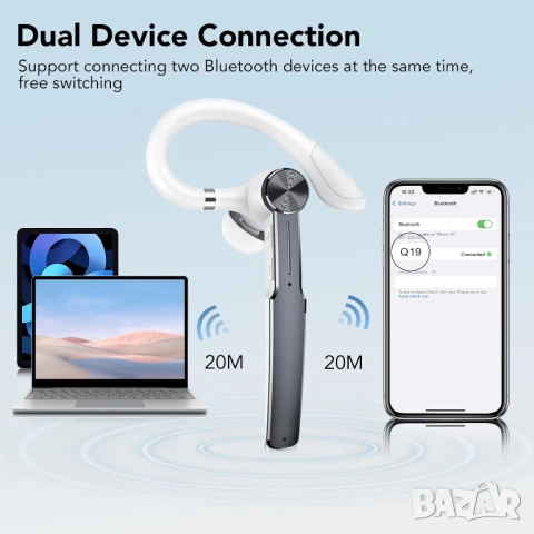 НОВА Bluetooth 5.3 Слушалка за шофиране (хендсфри) - Q19, 110 часа, двойна връзка, водоустойчива, снимка 5 - Слушалки, hands-free - 52914767