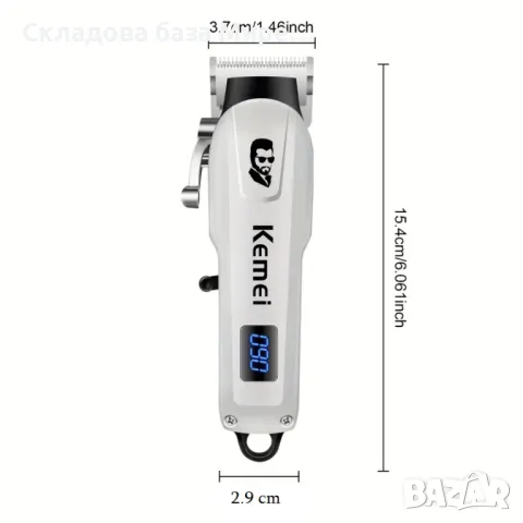  Професионалнa машинка Kemei, Регулируема глава, USB-Презареждаща батерия, LED дисплей , снимка 3 - Друга електроника - 48034777