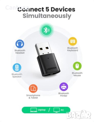 UGREEN USB аудио Bluetooth 5.0 адаптер, Plug and Play, снимка 6 - Други - 40256462