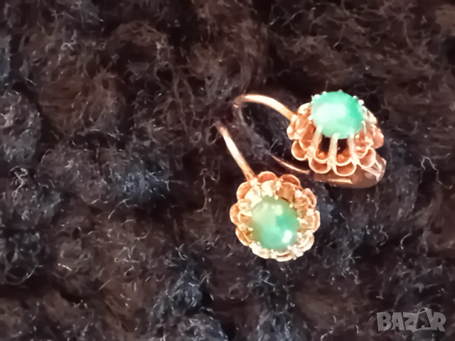 Старинни златни обеци с естествени камъни ръчна изработка, снимка 3 - Обеци - 53141538