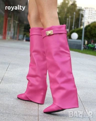 Ботуши на платформа - циклама кожа