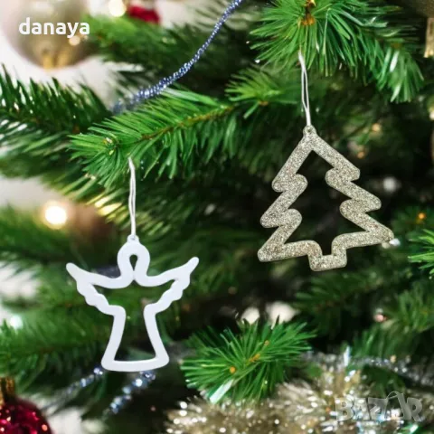 5303 Комплект коледни играчки за елха Елхи или Ангели, 5 броя, снимка 2 - Декорация за дома - 47581909
