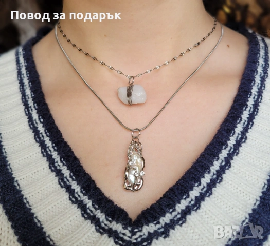 Колие от неръждаема стомана и кварц за 8 март , снимка 2 - Колиета, медальони, синджири - 53580613