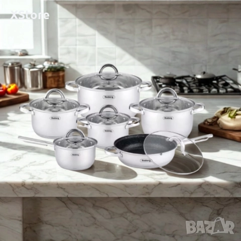 Комплект тенджери Rosberg, Неръждаема стомана, 6 части, Индукция, снимка 5 - Съдове за готвене - 52507442