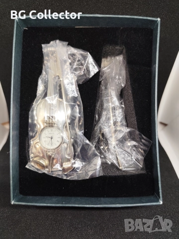 Миниатюрен часовник на акустична китара от сребърна сплав - 10см (В), снимка 6 - Антикварни и старинни предмети - 52714328