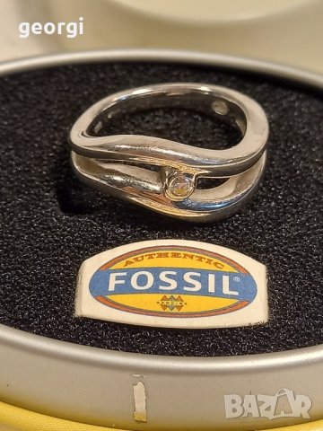 сребърен пръстен с камък Fossil , снимка 2 - Пръстени - 44278568