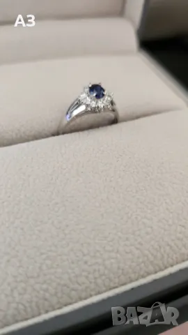 Пръстен с естествен сапфир и диаманти, снимка 2 - Пръстени - 47753520