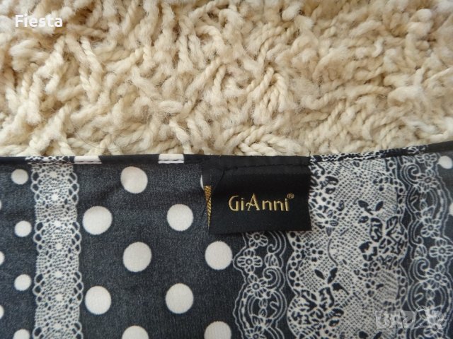 Нов копринен шал GiAnni черен на бели точки, снимка 3 - Шалове - 39161053