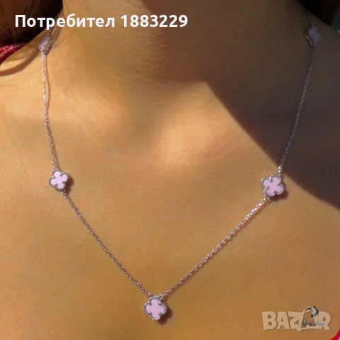 Сребърно колие Clover с 5 детелини Van Cleef, Маркирано Сребро 925, снимка 2 - Колиета, медальони, синджири - 53577871