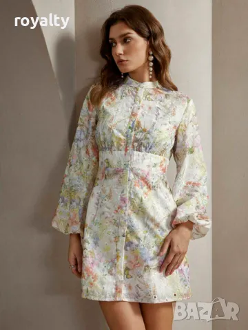 Ежедневна рокля с флорални бродерии от тъкан плат 🍋🥥, снимка 6 - Рокли - 49207307