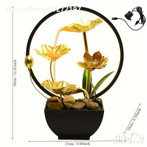 USB 3-степенен релаксиращ настолен,водопад-фонтан,LED пръстеновидна светлина за декорация., снимка 6 - Декорация за дома - 49749695