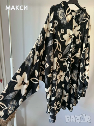 Разкошна макси модерна ефирна туника/тип риза с 3/4 ръкави и мини странични цепки в красив флорален , снимка 3 - Туники - 53658474