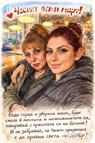 Карикатура за 8 март с текст и снимка по избор 10€