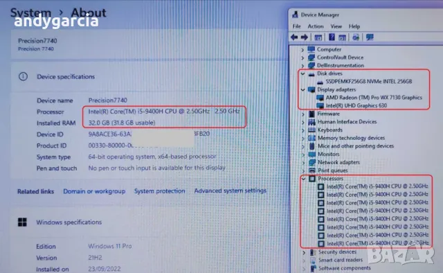 Dell Precision 7740/Intel Core i5-9400H/Radeon WX7130 8GB/16GB RAM/512GB SSD NVMe/17.3 HD+ матов, снимка 14 - Лаптопи за работа - 46769340