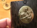 Старинен православен меден иконостас, триптих с Богородица и младенеца - 22х 10 см  Исус Христос, снимка 4