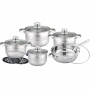 Комплект съдове за готвене 12 части Cheffinger, с индукционно дъно и стъклени капаци , снимка 7