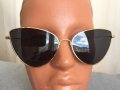 Нови Дамски Слънчеви Очила Модерни Златни Черни Огледални Котешка Форма, снимка 8