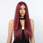 73 см Тъмно червена бургунди бордо права перука с дантела 13x4x1, снимка 3